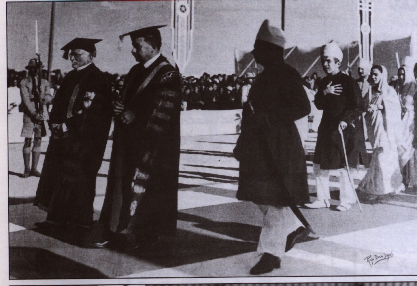 Archival 1937 photograph of a convocation procession at the Arts College, Osmania University